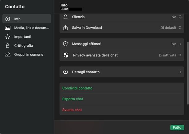 Andare inizio chat WhatsApp macOS