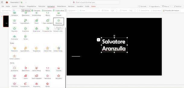 aggiunta animazione testo PowerPoint online