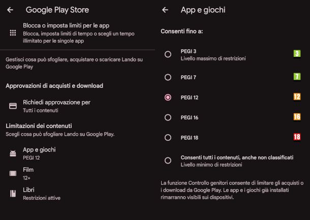 modifica restrizioni Google Play da app Family Link