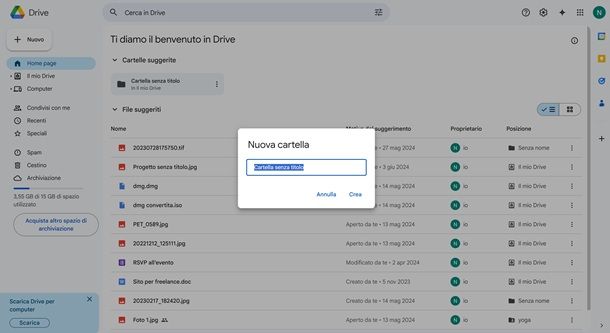 google drive cartella browser