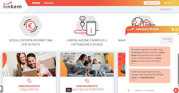 Contattare operatore Linkem tramite chat