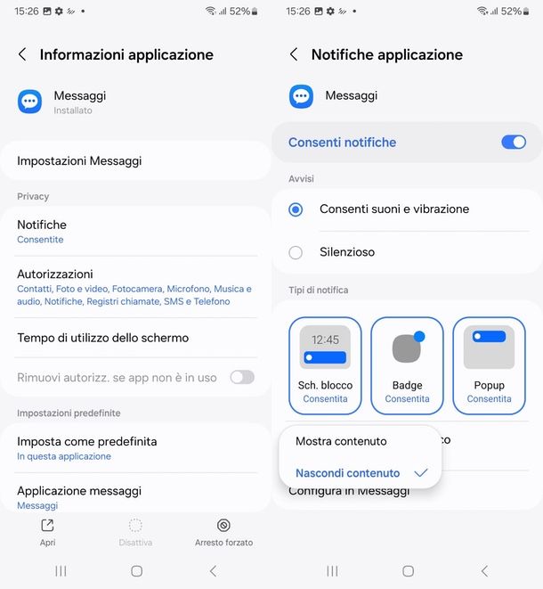 visualizzazione SMS schermata di blocco