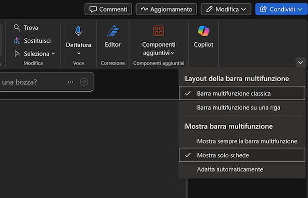 Minimizzare barra multifunzione Office Online