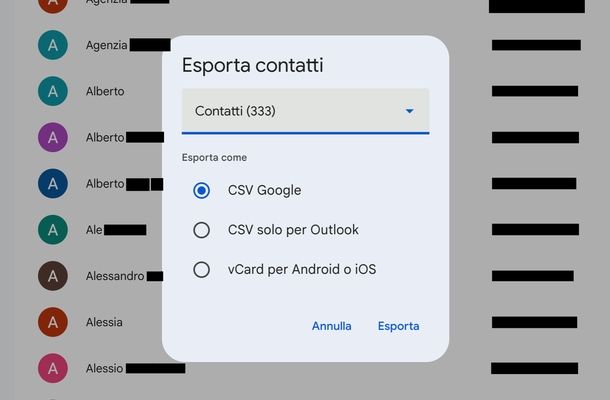 Esportare tutti contatti da Gmail