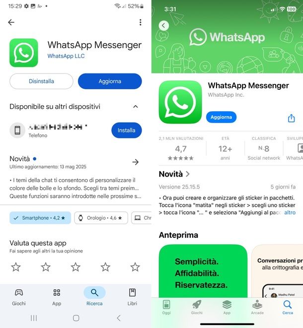 Aggiornare WhatsApp