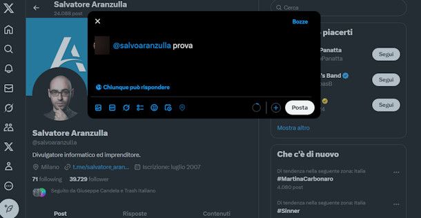 Postare su X 