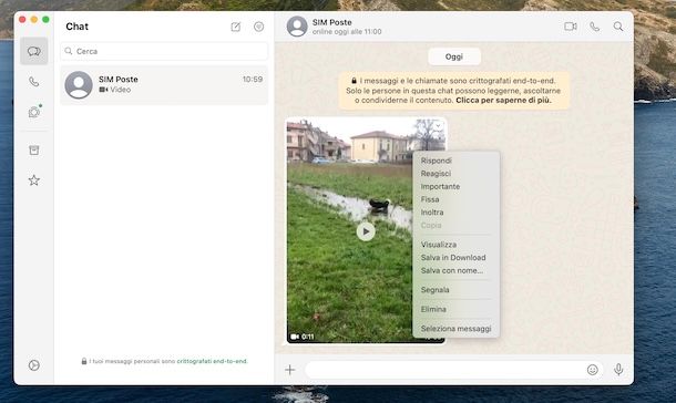 Salvare i video di WhatsApp su Mac
