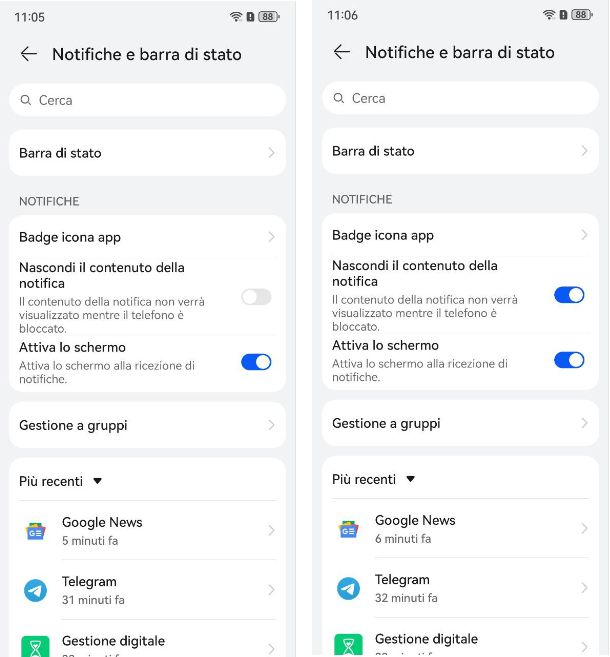 Come nascondere notifiche blocco schermo Huawei