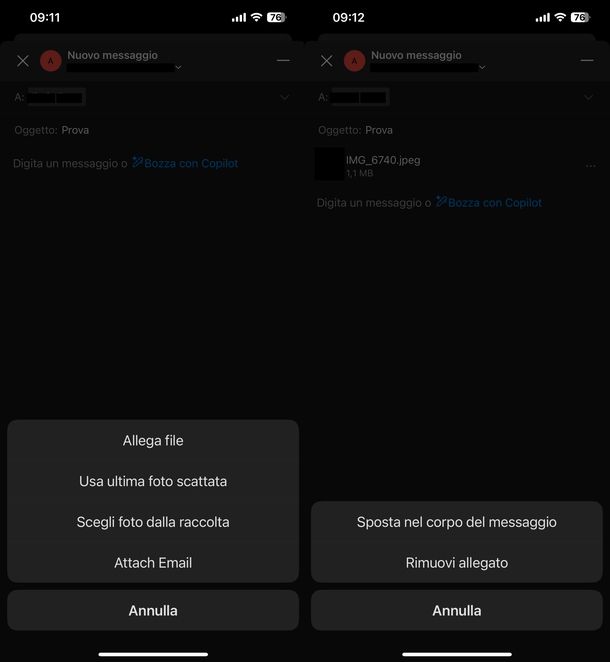 Inviare mail con foto da iPhone Outlook
