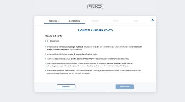 Fineco richiesta chiusura conto online