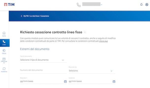 Disdetta linea TIM online