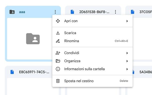 gogle drive condividere cartella
