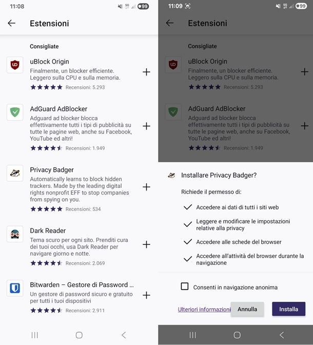 estensioni android firefox