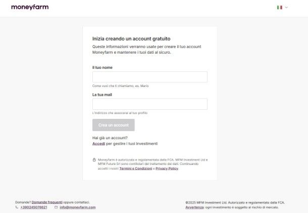Moneyfarm iscrizione
