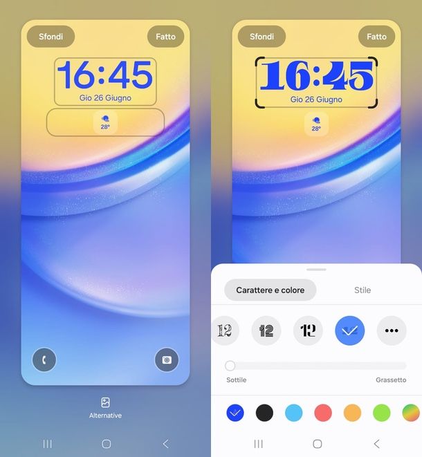come cambiare font carattere orologio Android