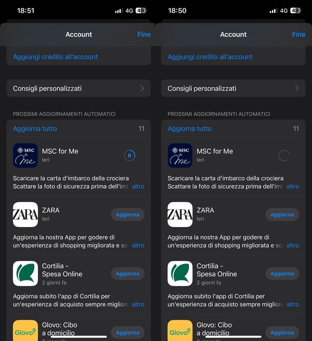 Annullare aggiornamenti app iPhone