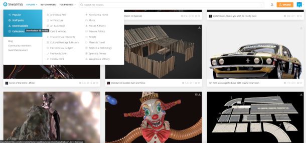 schermata sito Sketchfab