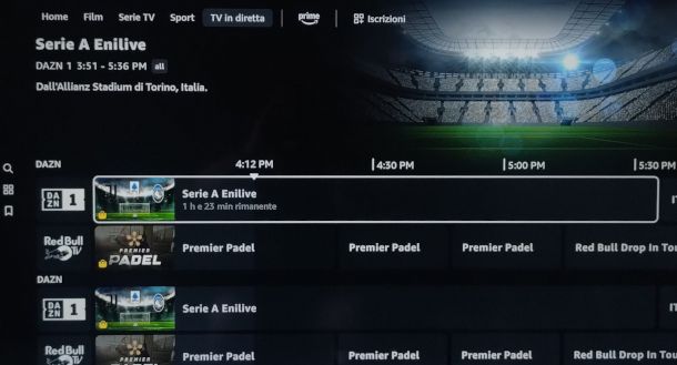 schermata eventi live app Prime Video