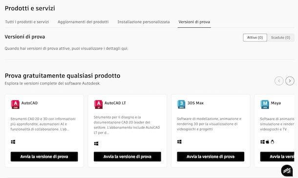 Versione di prova di AutoCAD