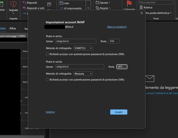 Configurare posta Alice Outlook Windows