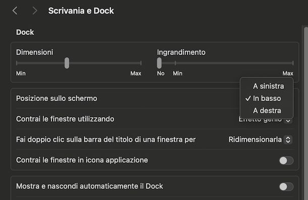Spostare Dock macOS