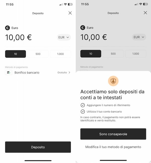 Depositare su Bitpanda