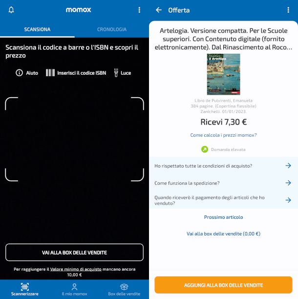 schermate app Momox