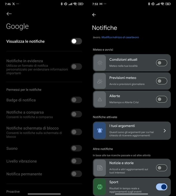 Disattivare tutte le notifiche Google Android