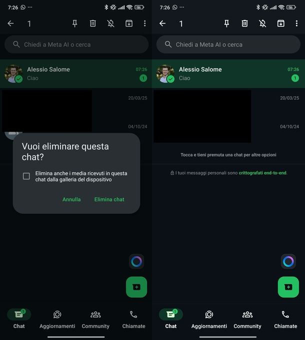 Eliminare chat WhatsApp Android