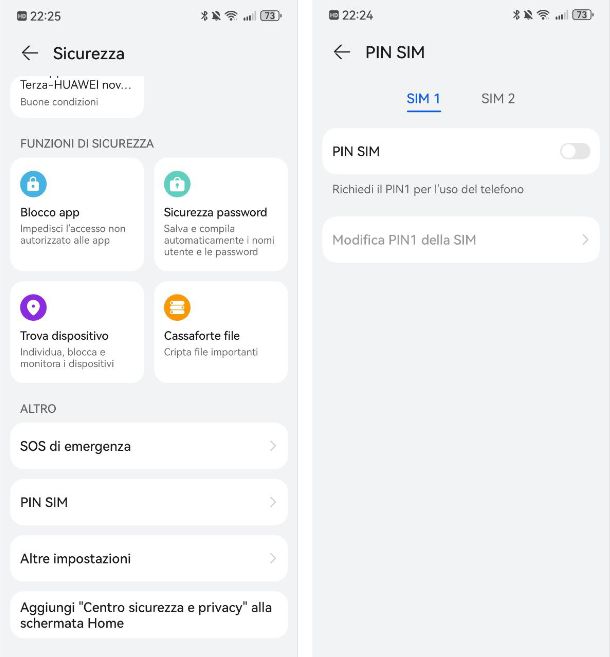 Disabilitare la richiesta del PIN per la SIM