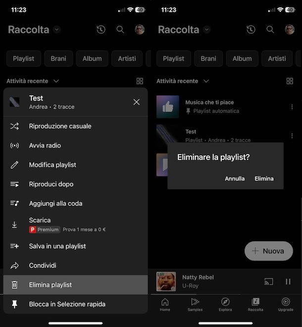 Eliminare playlist da YouTube Music