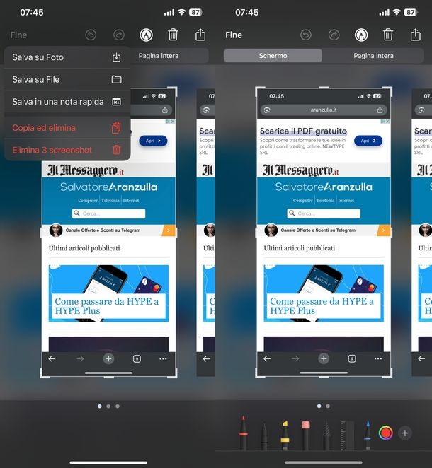 Screenshot iPhone 16 combinazione tasti