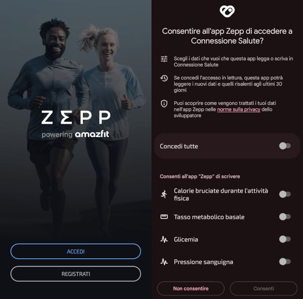 procedura di registrazione app Zepp