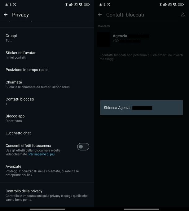 Verificare contatti bloccati WhatsApp Android