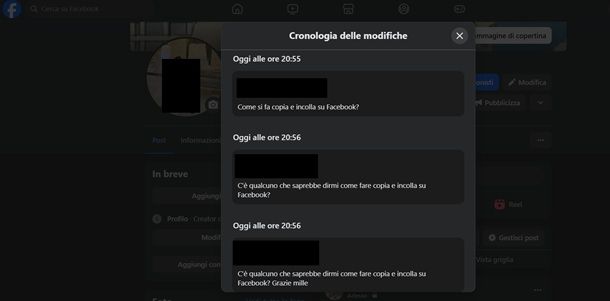 Come copiare una versione precedente di un post di Facebook