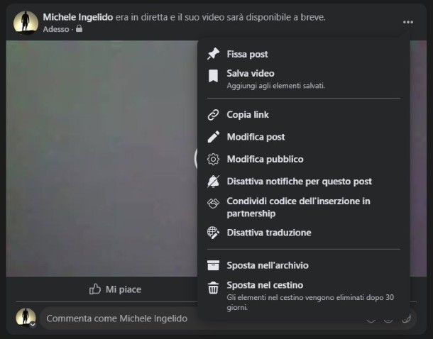 Eliminare diretta Facebook