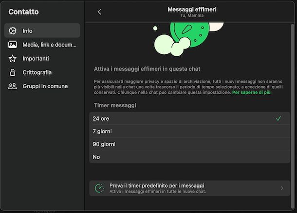 Messaggi effimeri WhatsApp macOS