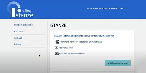 Scioglimento riserva CIAD domanda ATA