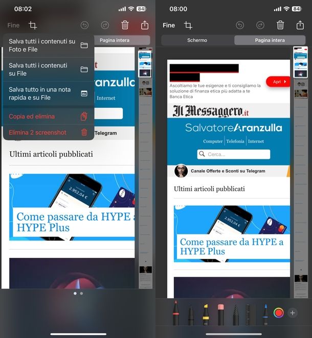 Screenshot iPhone 16 pagina intera