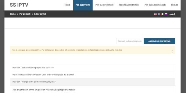 pagina Web per inserimento lista M3U