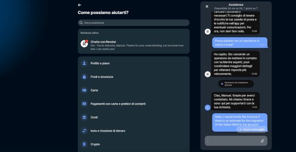 chat con Assistenza Revolut su sito