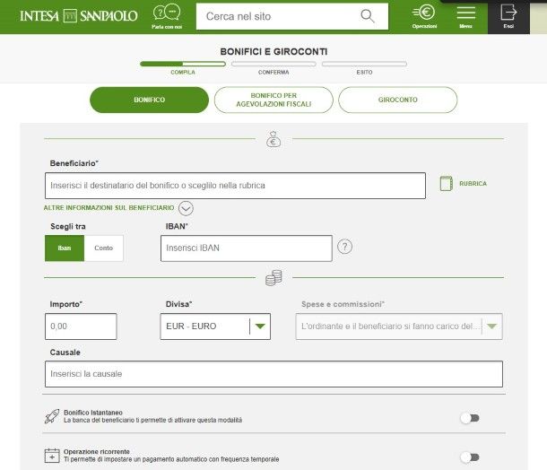 Bonifico Intesa Sanpaolo