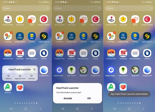 Disinstallare HeartTrack launcher Android