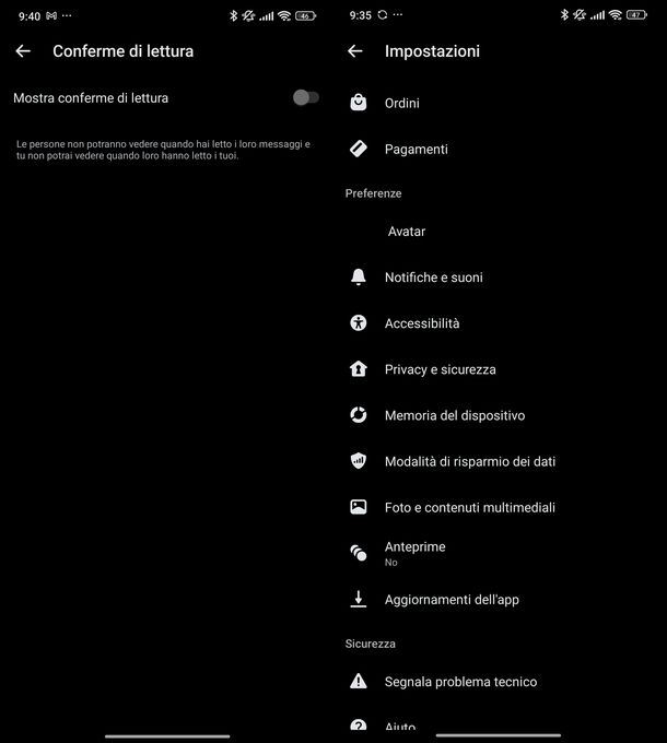 Disattivare conferme di lettura Messenger Android
