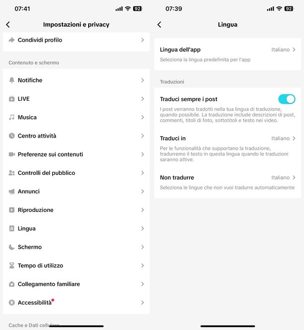 Mettere traduzione TikTok iPhone