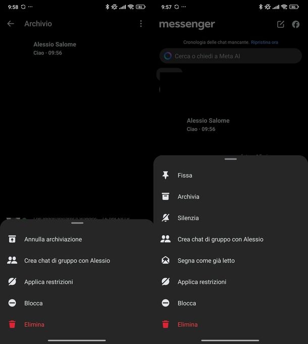 Archiviare chat Messenger Android