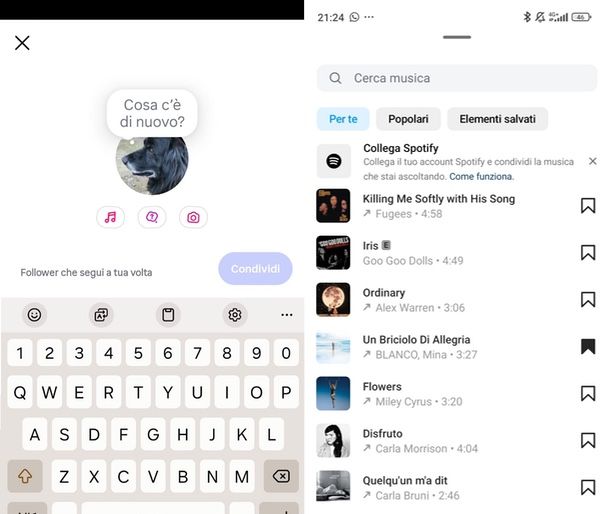 Come mettere musica nelle note Instagram Android