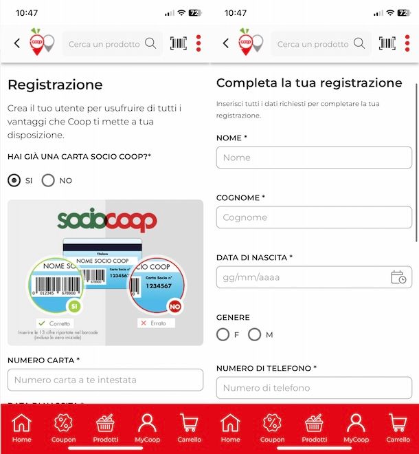 Registrarsi su Coop Drive