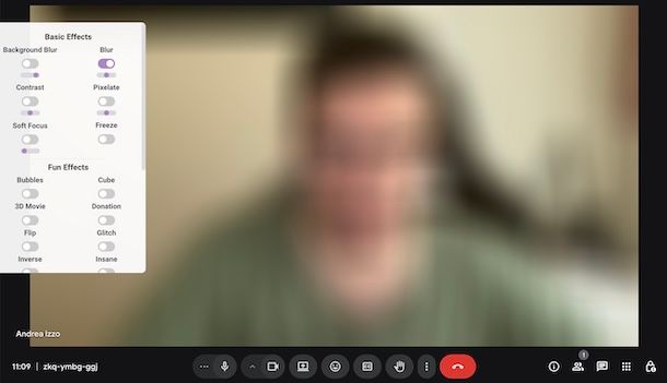 Visual Effect su Google Meet