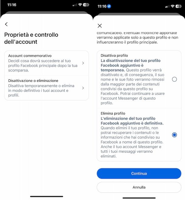 Togliere profilo da Facebook